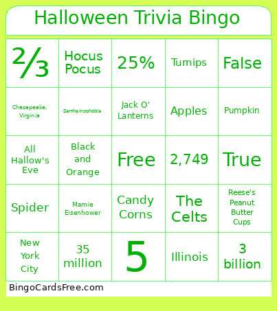 Halloween Trivia Bingo Card
