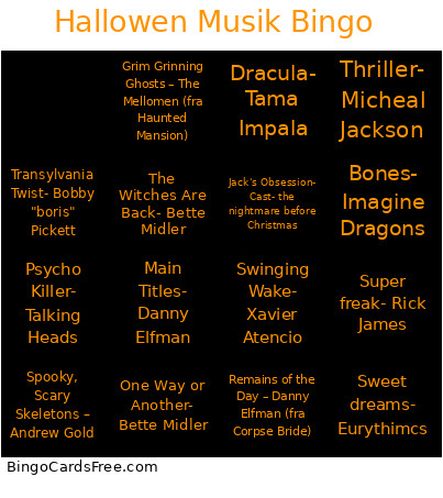 Hallowen Musik Bingo Card