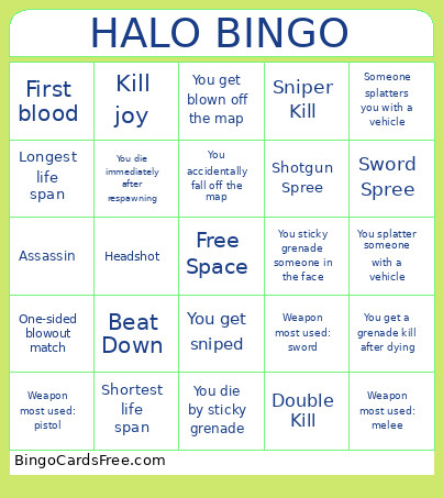 Halo Night Bingo Card