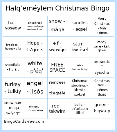 Halq'eméylem Christmas Bingo Card