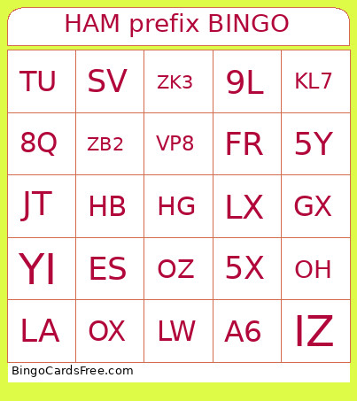 HAM Prefix Bingo Card
