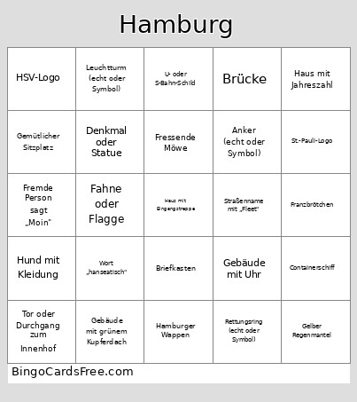 Hamburg Bingo Card