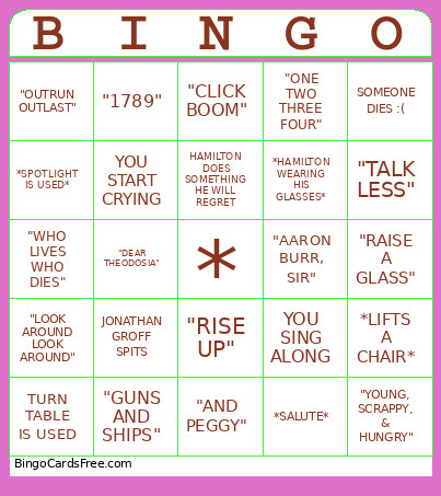 Hamilton Bingo Card