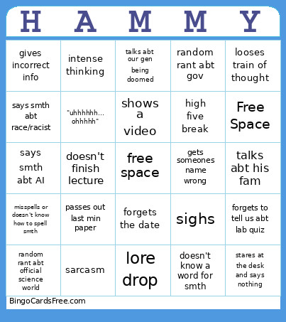 Hammy Bingo Card