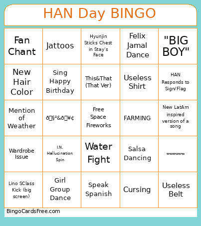 HAN Day Bingo Card