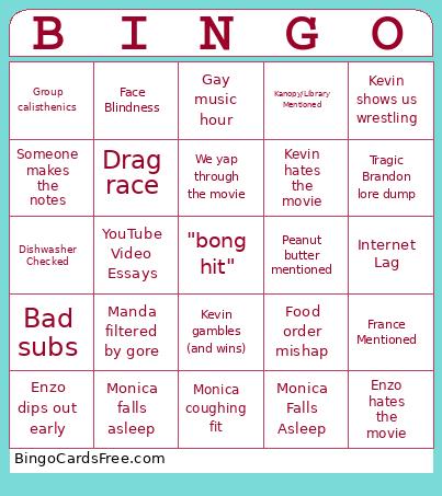 Hangs Bingo Card 2