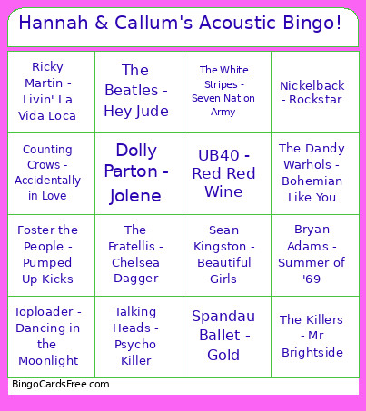 Hannah & Callum's Acoustic ! Bingo Card
