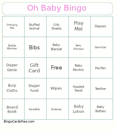 Hannah's Babyshower Bingo Card