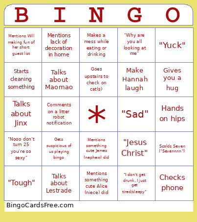 Hannah's Birthday Bingo Card
