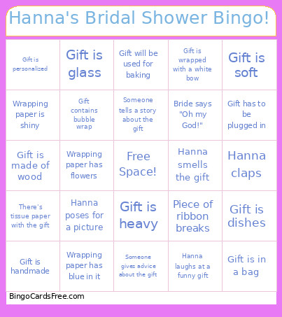 Hanna's Bridal Shower ! Bingo Card
