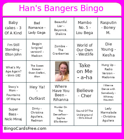 Han's Bangers Bingo Card