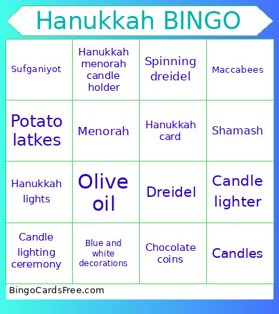 Hanukkah Bingo Card