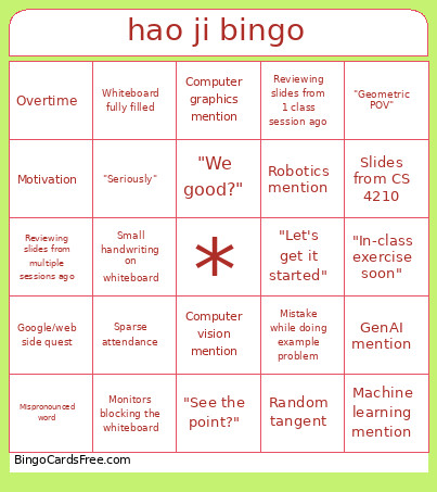 Hao Ji Bingo Card