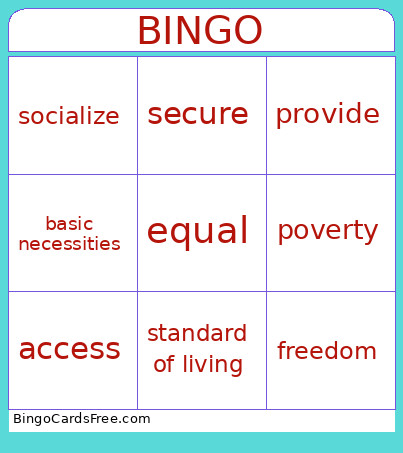 Happiness Vocabulary Bingo Card