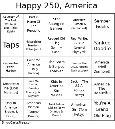 Happy 250, America! Bingo Card