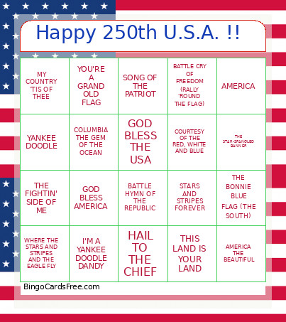 Happy 250th U.S.A. !! Bingo Card