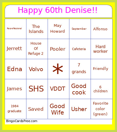 Happy 60th Denise!! Bingo Card