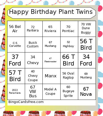 Happy Birthday Plant Twins Bingo Card