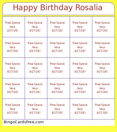 Happy Birthday Rosalia Bingo