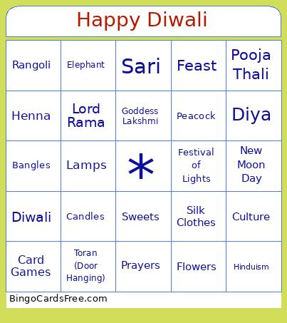 Happy Diwali Bingo Card