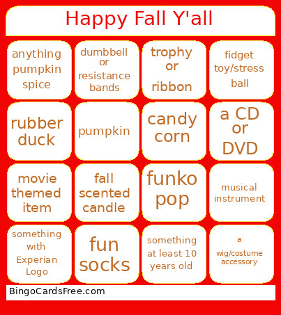 Happy Fall Y'all Bingo Card