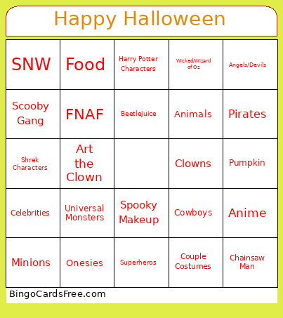 Happy Halloween Bingo Card