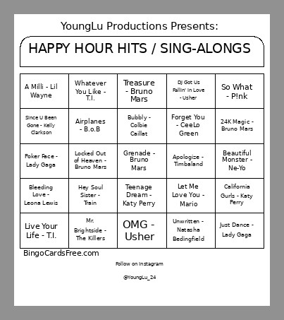 HAPPY HOUR HITS / SING-ALONGS Bingo Card