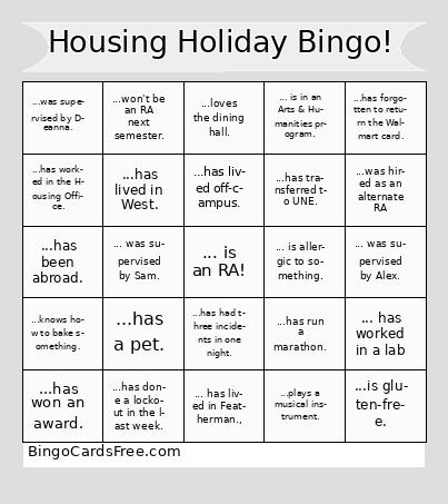 Happy Housing Holiday Bingo