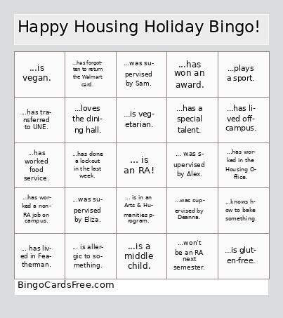 Happy Housing Holiday Bingo!