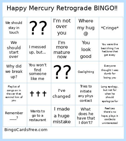 Happy Mercury Retrograde ‼️ Bingo Card
