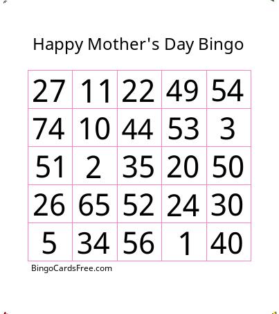 Happy Mother's Day Number Bingo Cards Free Pdf Printable Game, Title: Happy Mother's Day Bingo