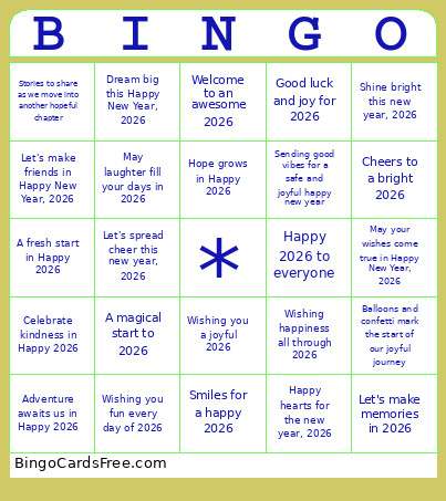 Happy New Year Bingo Card