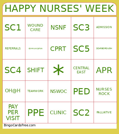 HAPPY NURSES' WEEK Bingo Card