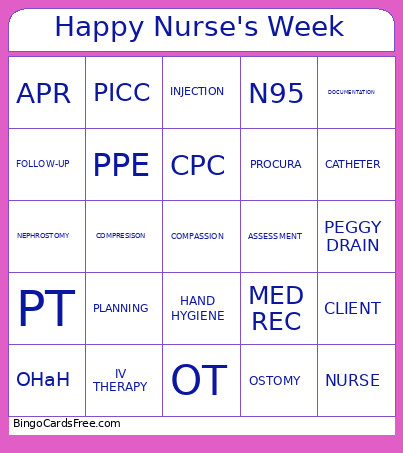 Happy Nurse's Week Bingo Card