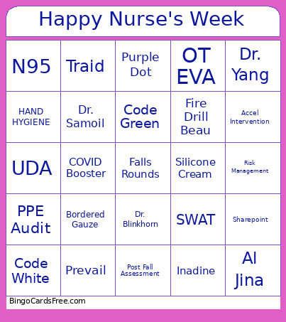 Happy Nurse's Week Bingo Card