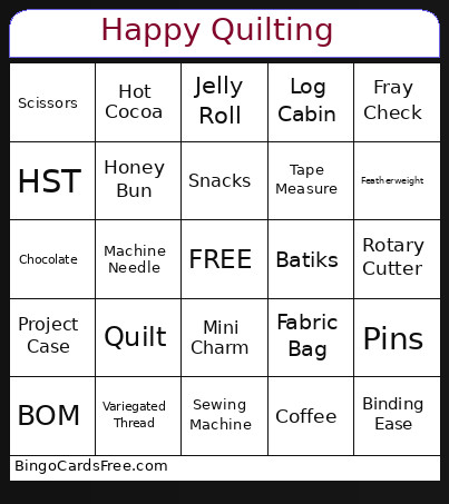 Happy Quilting Bingo Card