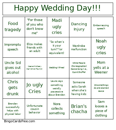 Happy Wedding Day!!! Bingo Card