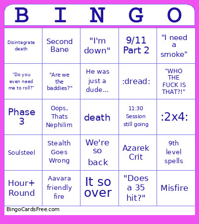 Har-Hut Bingo Card