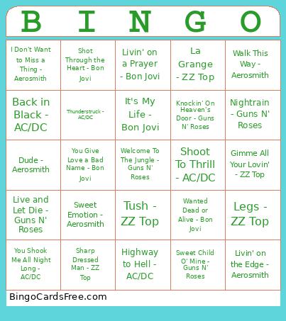 Hard Rock Music BINGO