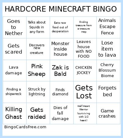 Hardcore Minecraft Bingo #2