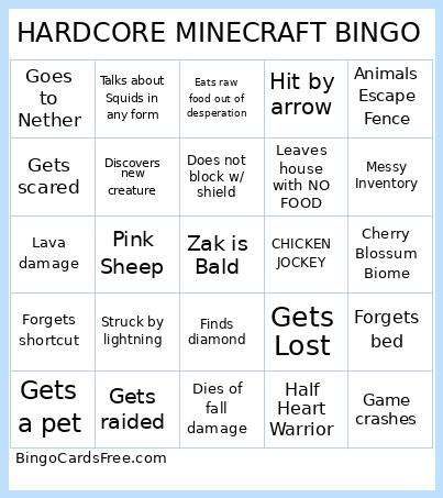 Hardcore Minecraft Bingo