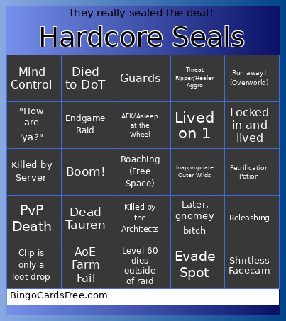 Hardcore Seals Bingo Card 2