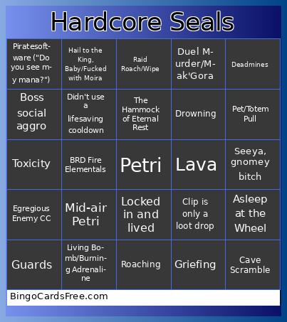 Hardcore Seals Bingo