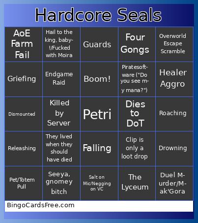 Hardcore Seals Bingo