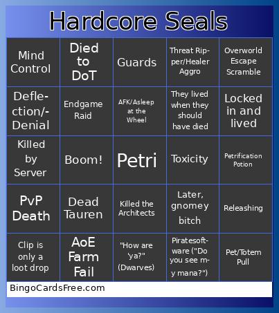 Hardcore Seals Bingo