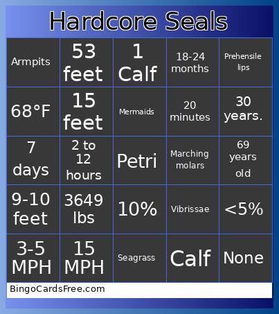 Hardcore Seals Bingo