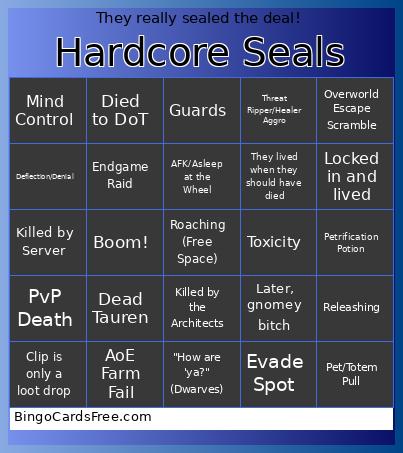 Hardcore Seals Bingo Card