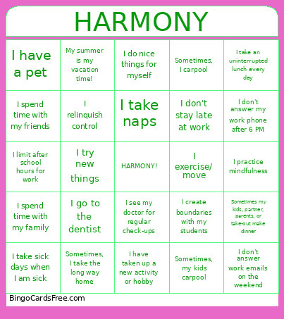 HARMONY Bingo Card
