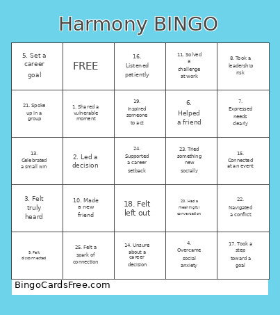 Harmony Bingo Card