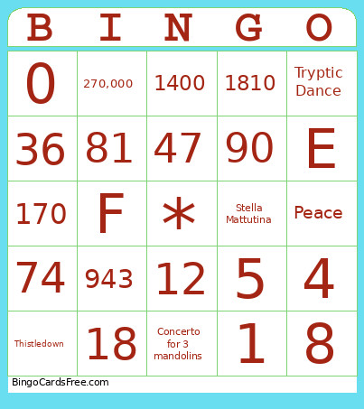 Harp Trivia Bingo Card